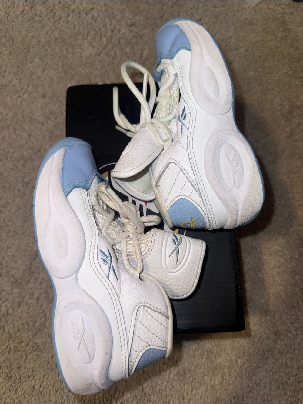 Reebok Kids White and Light Blue Leather Athletic Sneakers